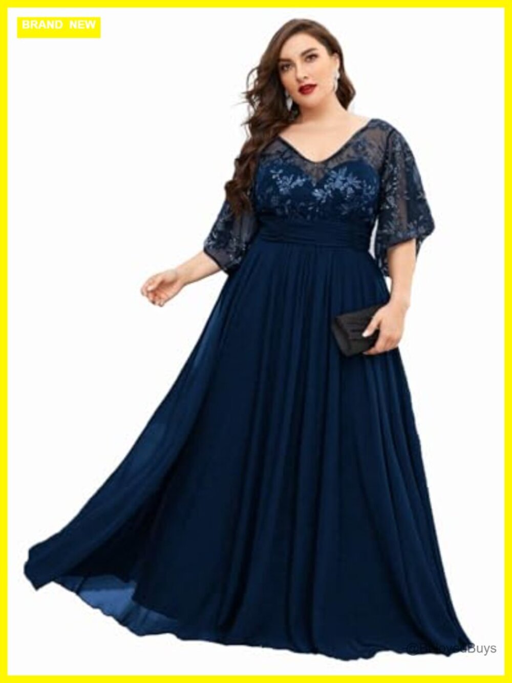 Plus Size V Neck Lace Sequin Pleat Chiffon Formal Evening Maxi Dress